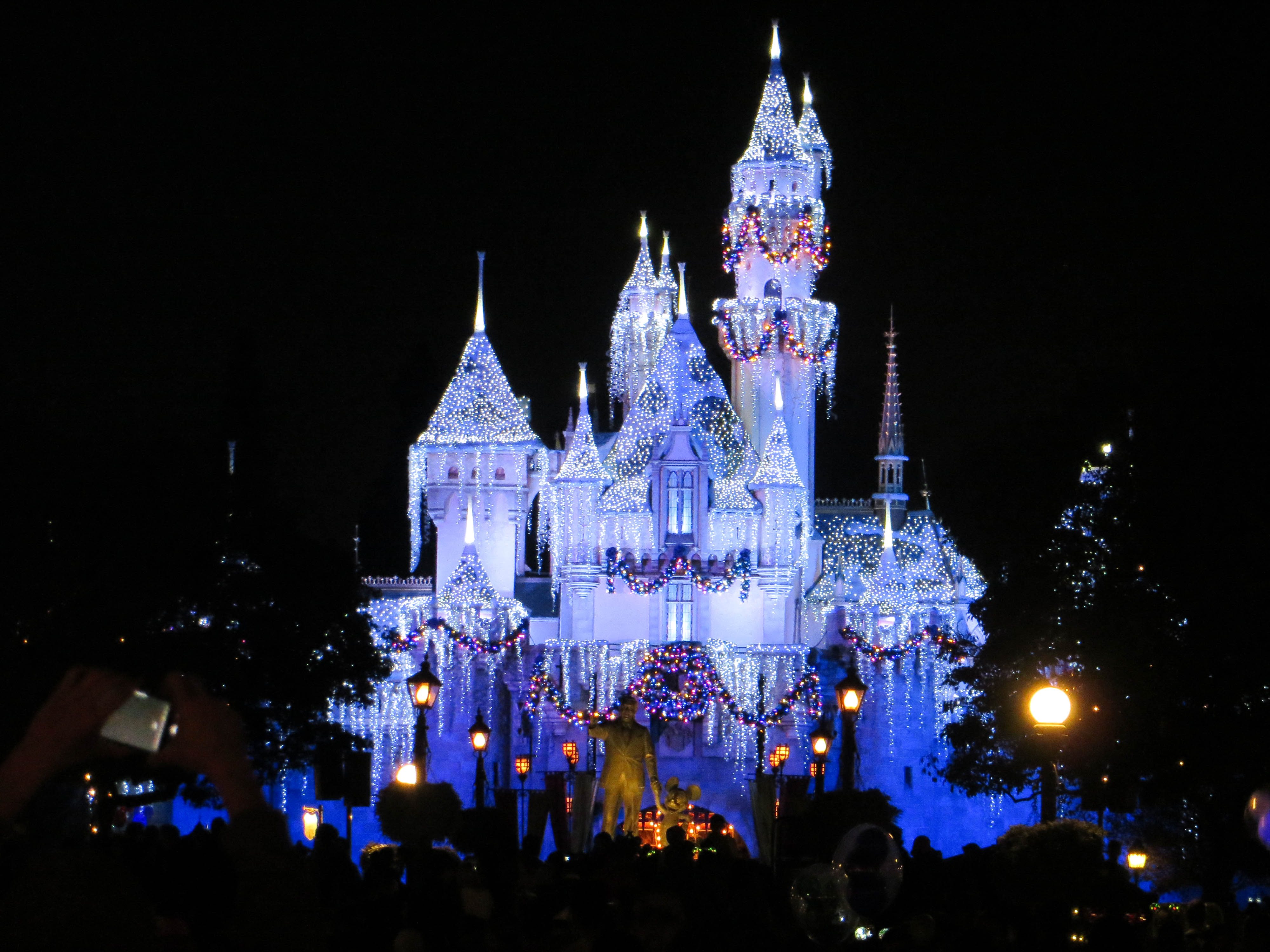 Disneyland Cinderella castle during the holidays