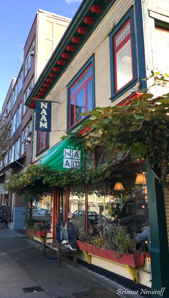 A photograph of the exterior of the Naam Restaurant from along 4th Street in Kitsilano